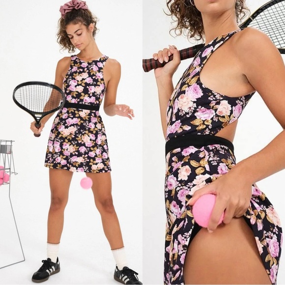 For Love And Lemons Dresses & Skirts - NEW FOR LOVE & LEMONS Black Pink Roses Mini Tennis Dress M